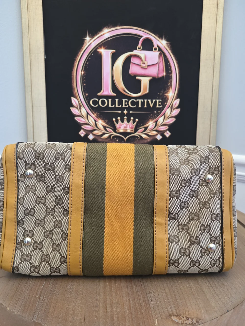 Gucci Vintage Web Medium Boston GG Canvas Yellow Green Bag